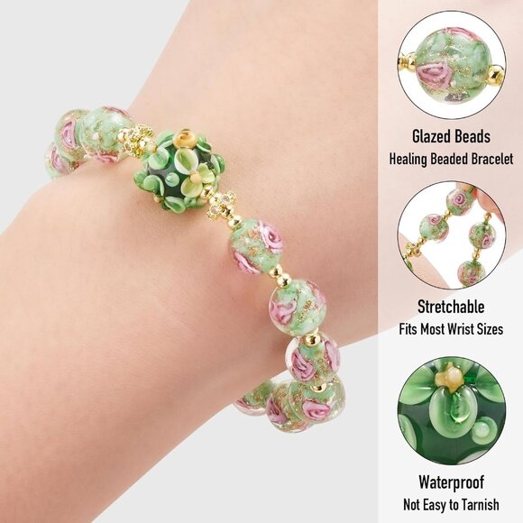 Luminous Murano Glass Bracelet - Chic Glow in The Dark Green Jewelry for Women - Picture 4 of 7